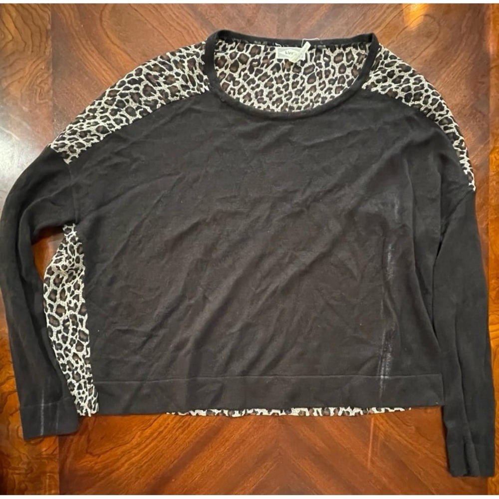Kirra women's‎ black and leopard print sheer back long sleeve top size medium